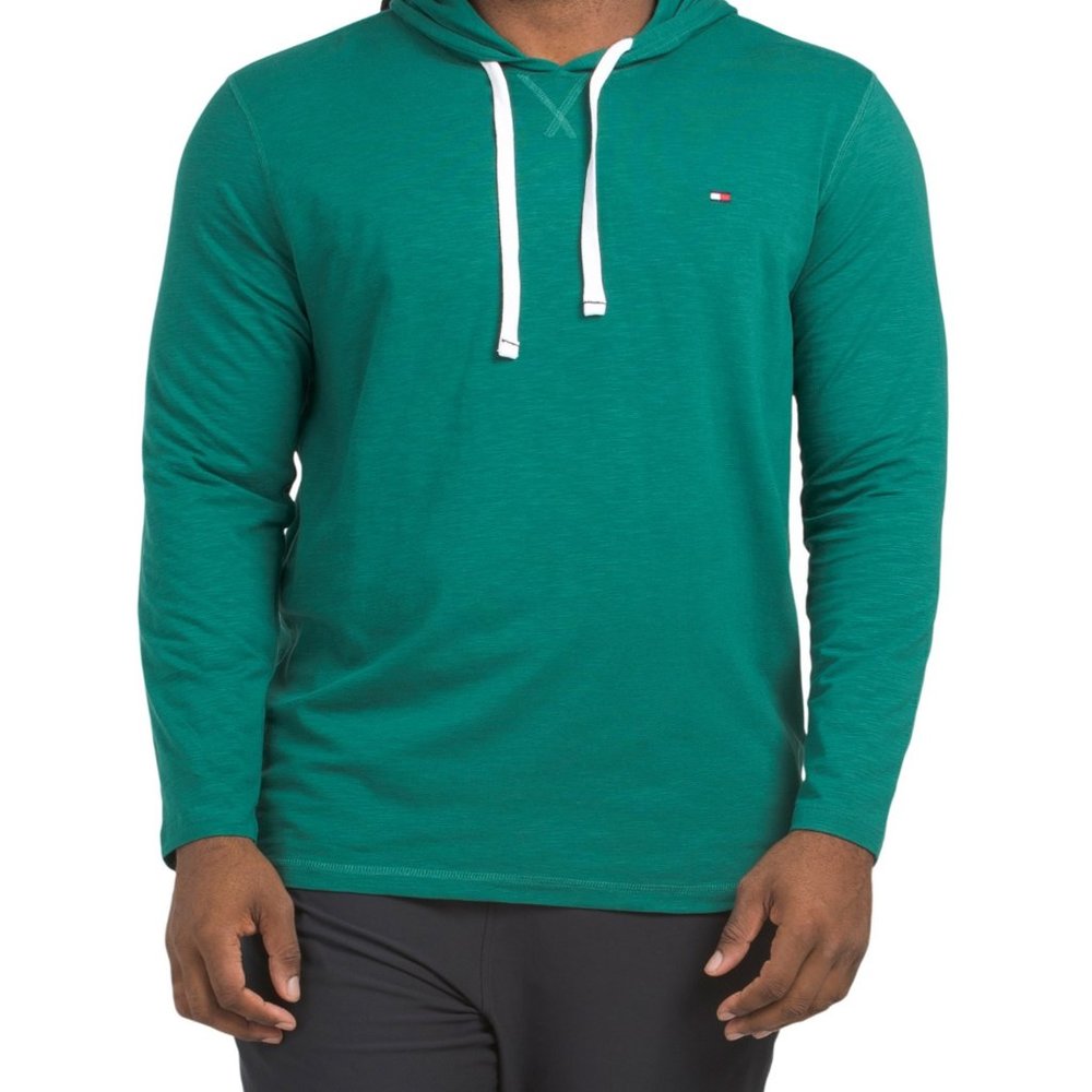 Tommy Hilfiger XL Green Stretch Jersey Drawstring Hoodie